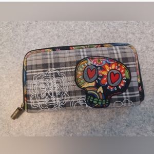 Karma Wallet Plaid with Sugar Skull and Embroidery